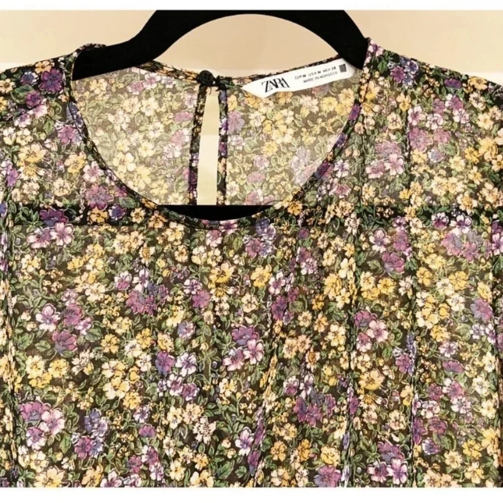 *Final Price* Zara Floral Tiered Ruffle Mini Dress Long Sleeves EUC Size Medium - Picture 3 of 4